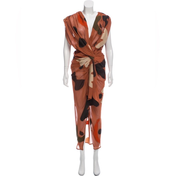 Jacquemus Dresses & Skirts - JACQUEMUS Henri Dress Ruched Sheer Midi Brown Pattern Spring 2018